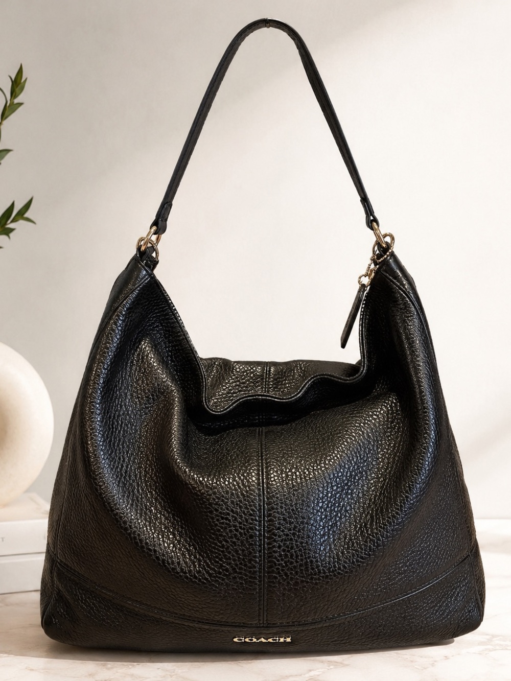 Vintage Coach Y2K Black Pebbled Leather Hobo Bag Large Slouchy Quiet Luxury - Picture 5 of 11